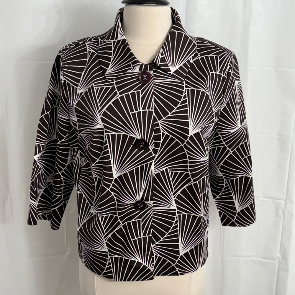 Woman 3/4 Sleeve Geometric Fan Pattern Button Front Blazer‎